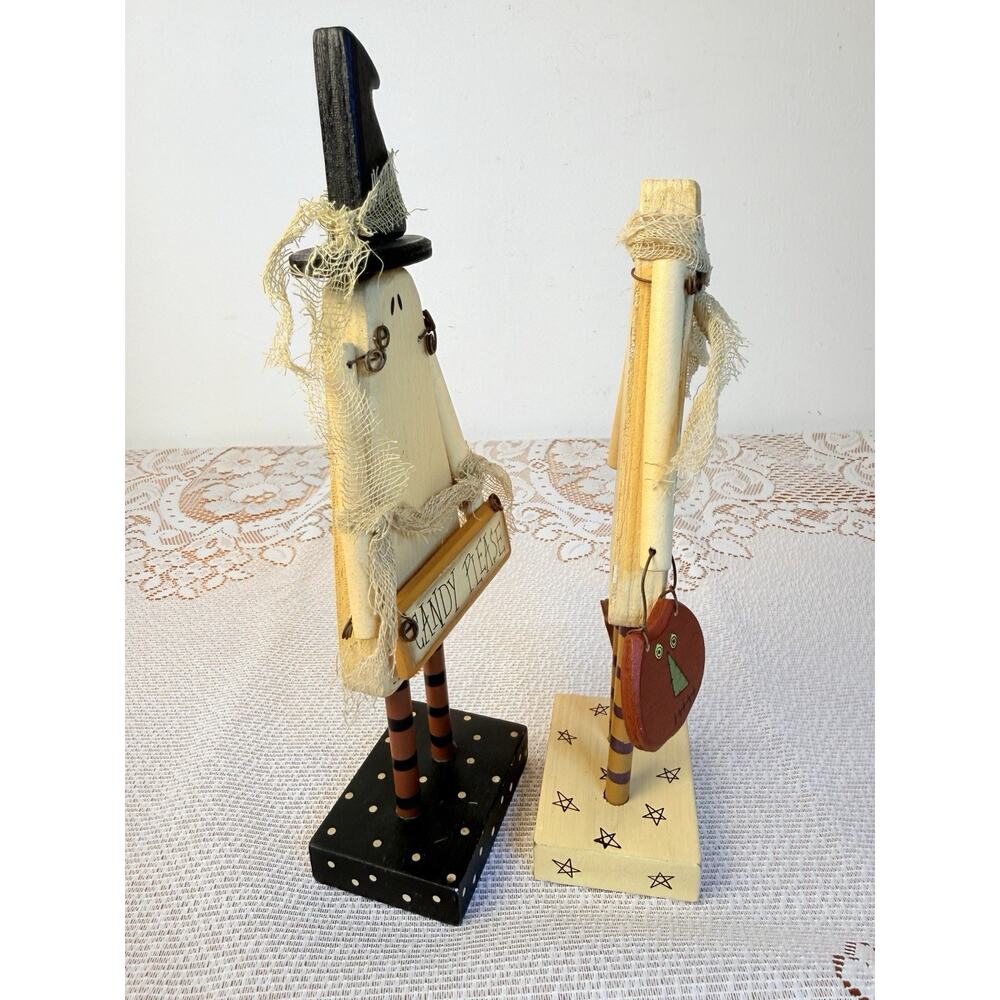 Collins Halloween Ghost Figurine Set of 2 Painted w/ “Candy Please” Sign - Picture 2 of 12